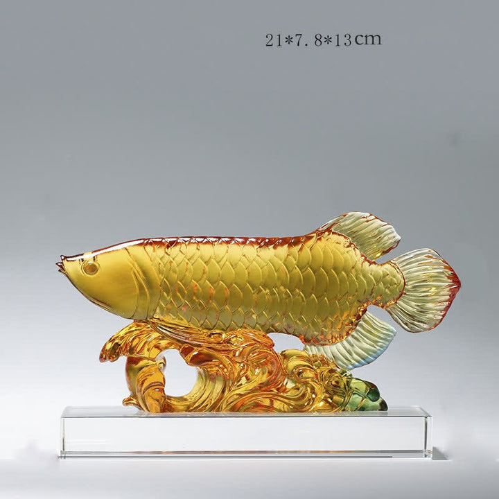 Buddha Stones Handmade Liuli Crystal Koi Fish Art Piece Luck Home Office Decoration - Small&Base - image 2
