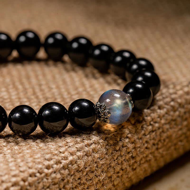 Buddha Stones Chinese Zodiac Natal Buddha 925 Sterling Silver Black Obsidian Moonstone Strength Bracelet - image 15