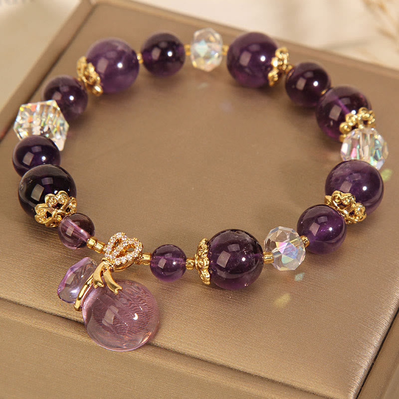 Buddha Stones Natural Amethyst Crystal Money Bag Charm Positive Bracelet - image 4