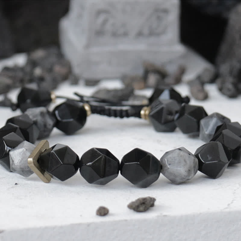 Buddha Stones Black Obsidian Black Glitter Stone Purification Bracelet - image 5