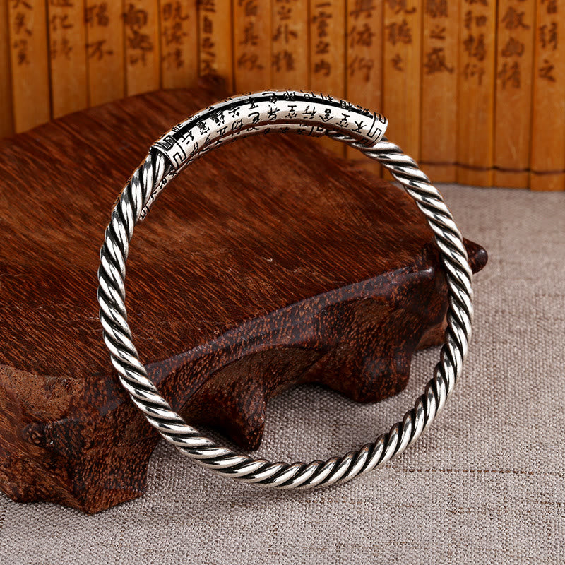 Buddha Stones Retro Heart Sutra Twisted Design Pattern Balance Bracelet Bangle - image 2