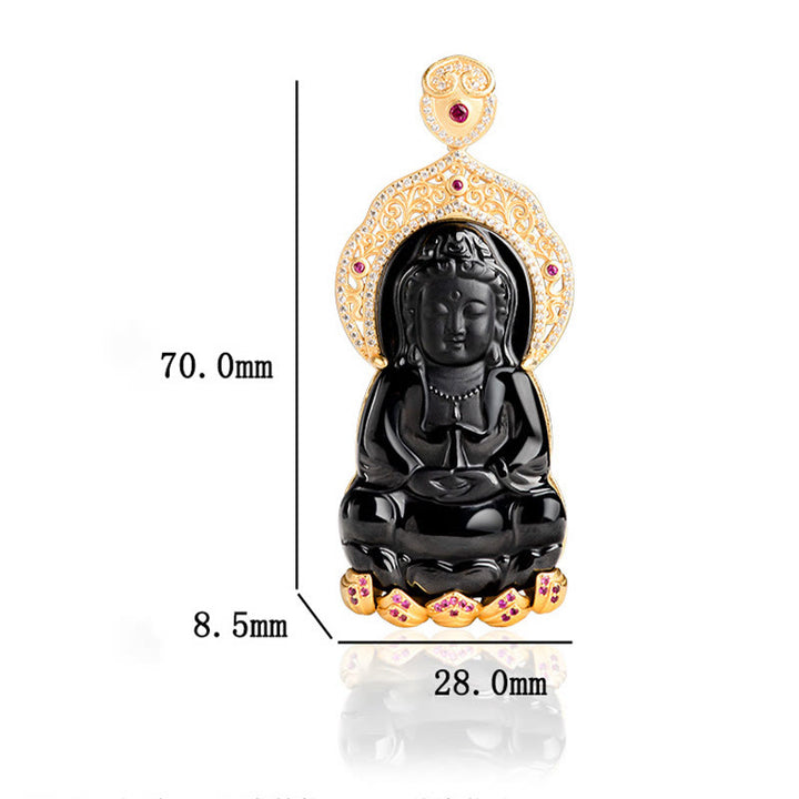 Buddha Stones Natural Black Jade Kwan Yin Avalokitesvara Wealth Titanium Steel Chain Necklace Pendant - image 9