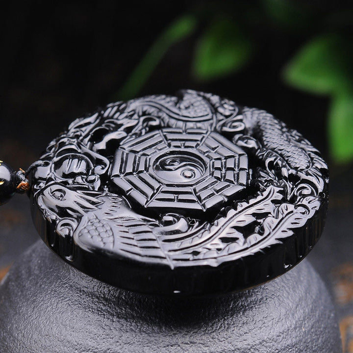 Buddha Stones Bagua Dragon Phoenix Obsidian Fulfilment Pendant Necklace - image 2