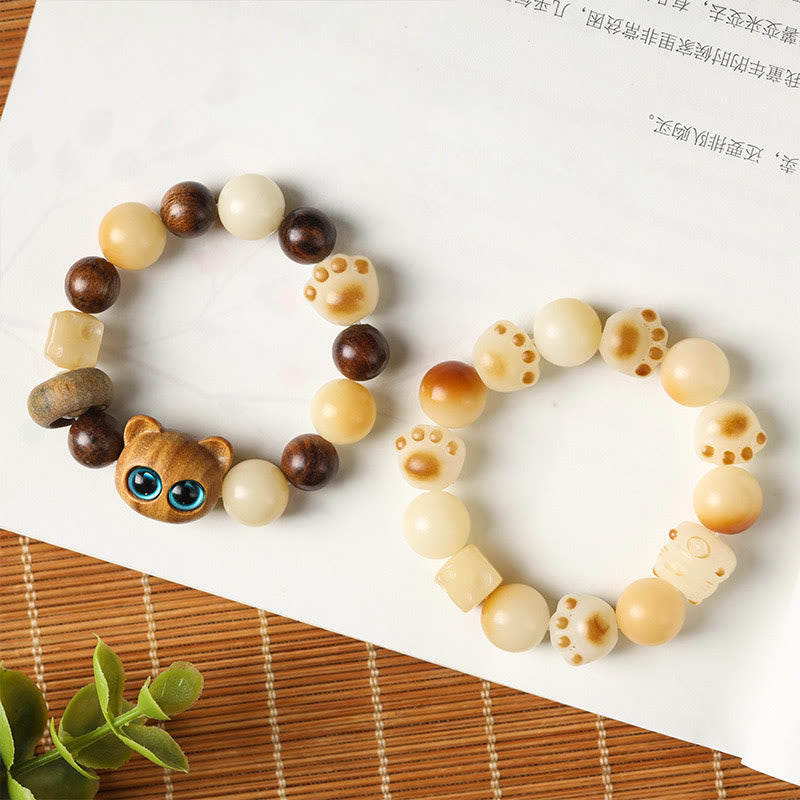 Buddha Stones Natural Bodhi Seed Sandalwood Lucky Cute Cat Head Paw Claw Peace Bracelet - image 23