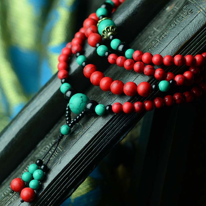 Buddha Stones Turquoise Black Onyx Red Turquoise Bead Protection Bracelet - Red Turquoise&Black Onyx - image 4