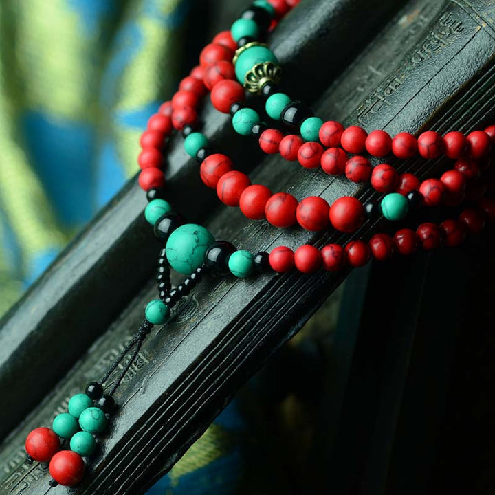 Buddha Stones Turquoise Black Onyx Red Turquoise Bead Protection Bracelet - Red Turquoise&Black Onyx - image 4