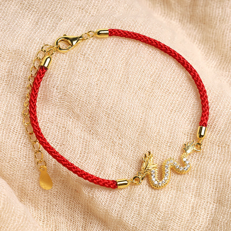 Buddha Stones 925 Sterling Silver Year Of The Dragon Auspicious Golden Dragon Luck Red Rope Chain Bracelet - image 3