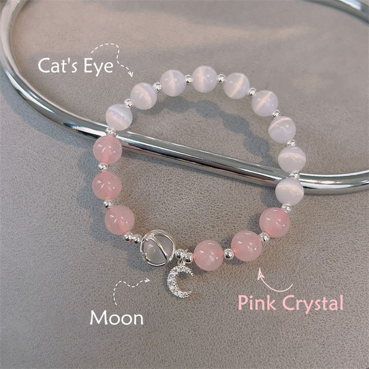 Buddha Stones Natural Cat's Eye Pink Crystal Moon Love Charm Bracelet - image 4