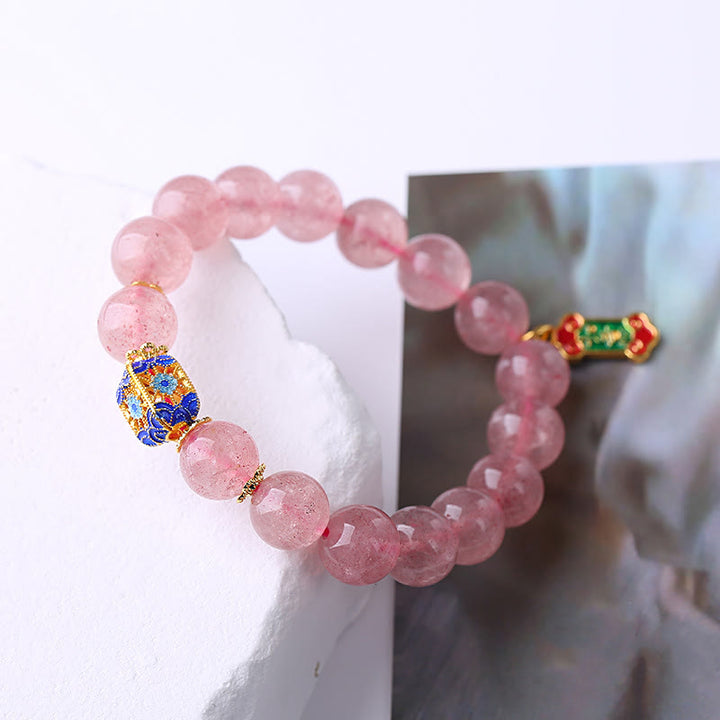 Buddha Stones Strawberry Quartz Positive Ruyi Charm Bracelet - image 3