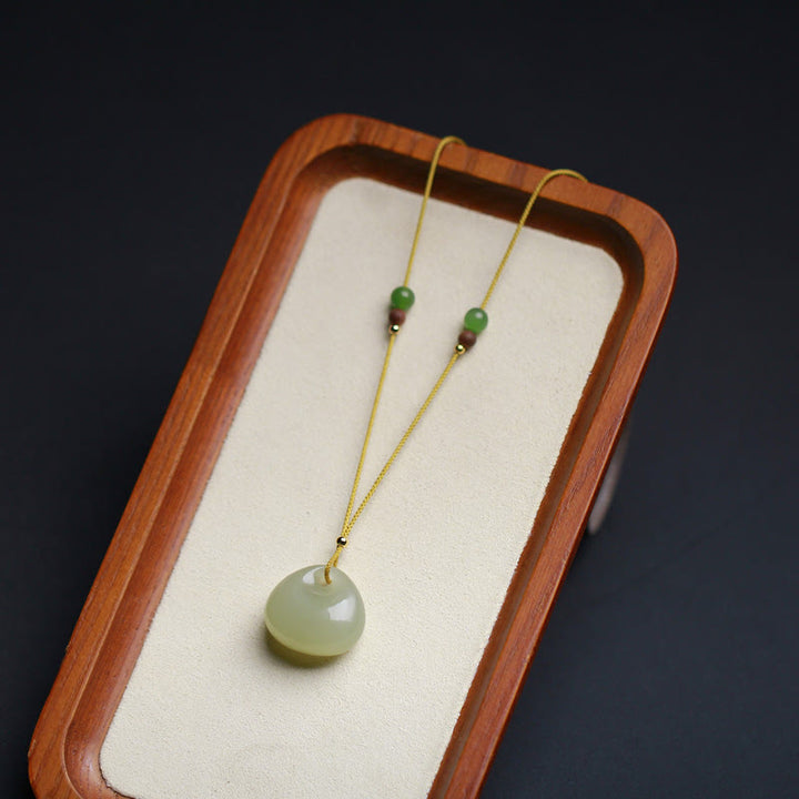 Natural Hetian Jade Small Bag Pattern Prosperity String Necklace Pendant - image 8