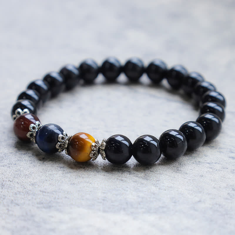 Natural Black Obsidian Tricolor Tiger Eye Strength Bracelet - image 1