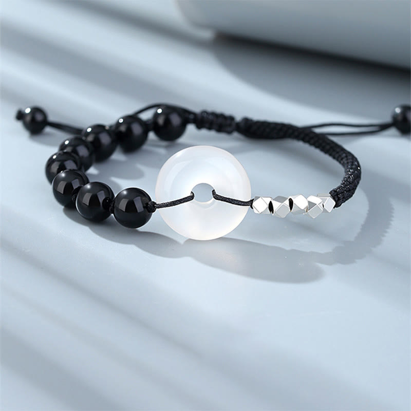 Buddha Stones 925 Sterling Silver Black Obsidian Agate Peace Buckle Strength Bracelet - image 8