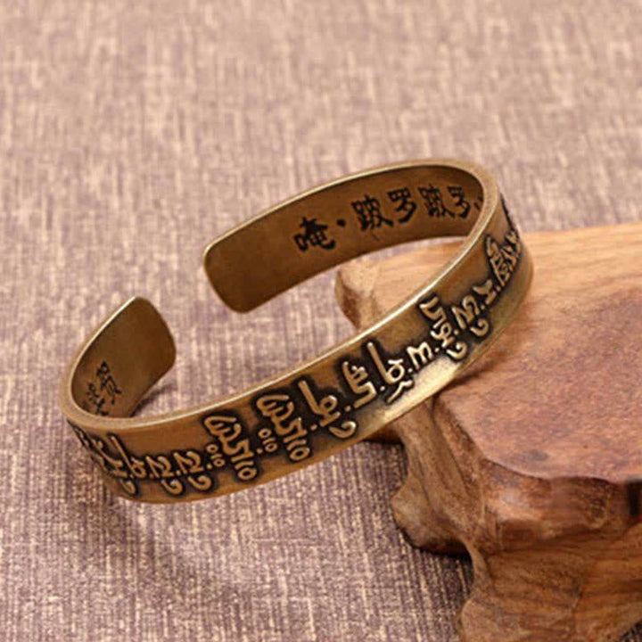 Buddha Stones 2Pcs Om Mani Padme Hum Dragon Phoenix Copper Leather Peace Cuff Bracelet Bangle - image 6