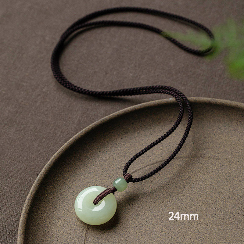 Buddha Stones Natural Round Jade Peace Buckle Luck Prosperity Necklace Pendant - Non-Adjustable String 64cm - 24mm - image 13