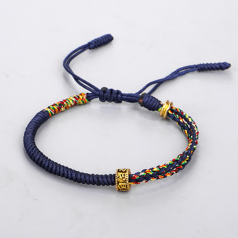Buddha Stones Om Mani Padme Hum Protection Luck String Bracelet - Blue(Bracelet Size 16+12cm) - image 9