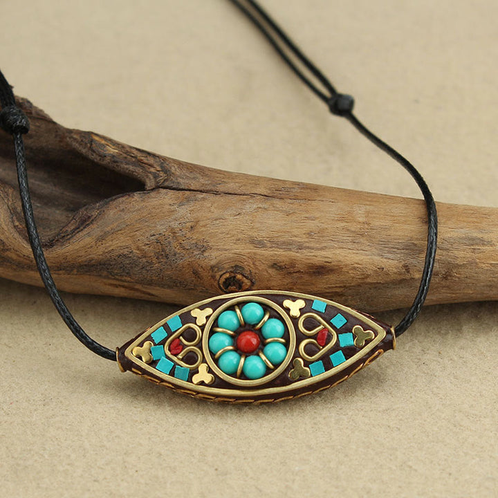 Buddha Stones Tibet Turquoise Bead Marquise Pattern Protection Strength Necklace Pendant - image 2