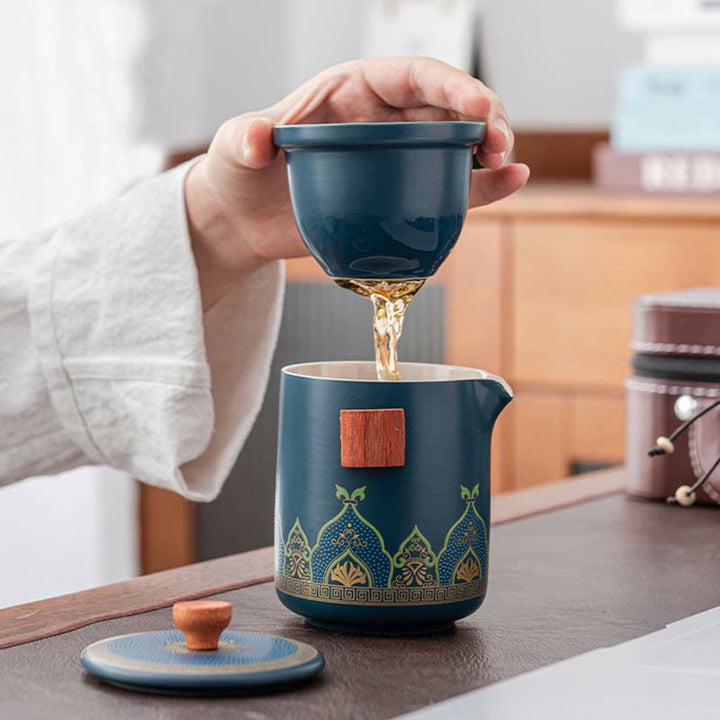 Buddha Stones Flower Chinese Gongfu Ceramic Teapot Portable Outdoor Travel Tea Set Bag - image 7