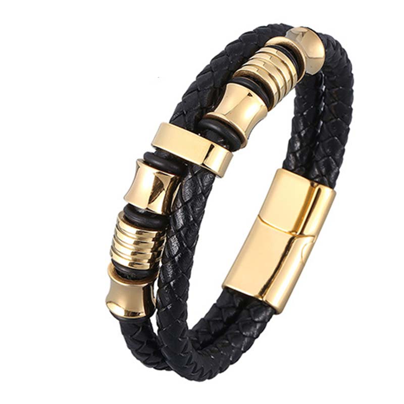 Buddha Stones Layered Leather Weave Fortune Bracelet - Gold 20.5cm - image 8