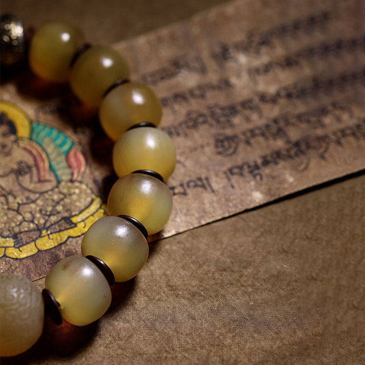Buddha Stones Handmade Tibetan Sheep Horn Om Mani Padme Hum Auspiciousness Bracelet - image 3