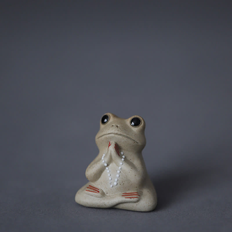 Buddha Stones Meditating Ceramic Small Frog Statue Decoration - Praying Frog(Lotus Tray Not included) - image 0