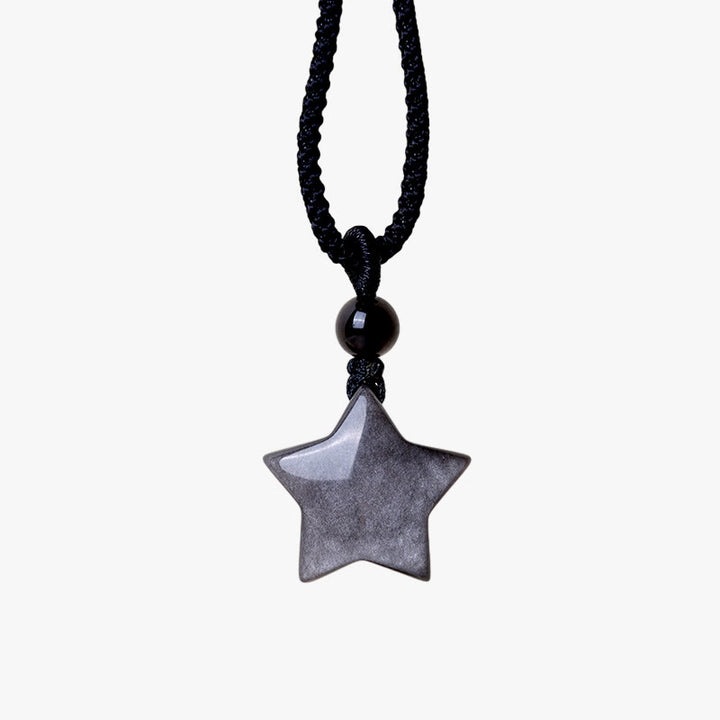 Buddha Stones Natural Silver Sheen Obsidian Star Crescent Moon Protection Necklace Pendant - image 8