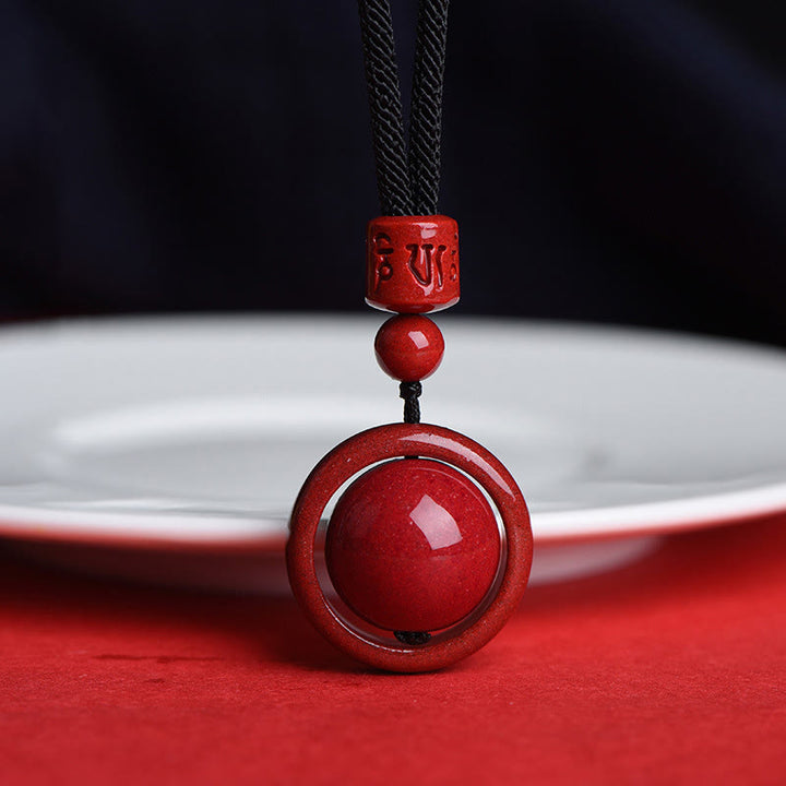 Buddha Stones Cinnabar Om Mani Padme Hum PiXiu Blessing Lucky Bead Necklace Pendant - Om Mani Padme Hum - Black Rope - image 15