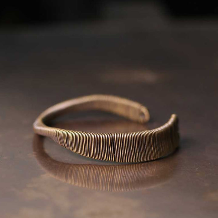 Buddha Stones Simple Design Wrapped Brass Copper Luck Wealth Adjustable Cuff Bracelet - image 2