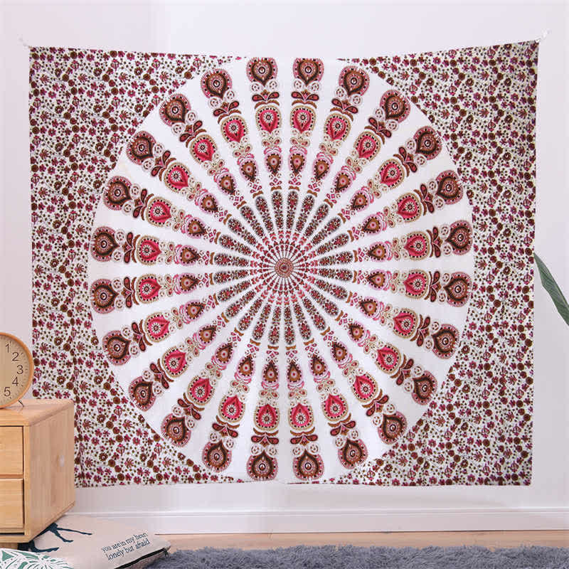 Bohemian Mandala Pattern Tapestry Wall Hanging Wall Art Focus Creativity Home Living Room Decor - Red - 150*230cm - image 2