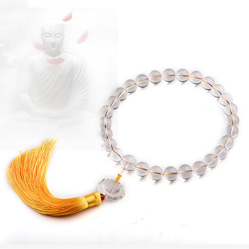 Buddha Stones Natural White Crystal Lotus Wrist Mala Meditation Tassels Pocket Mala Car Decoration - image 4