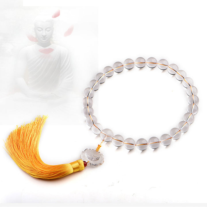 Buddha Stones Natural White Crystal Lotus Wrist Mala Meditation Tassels Pocket Mala Car Decoration - image 4