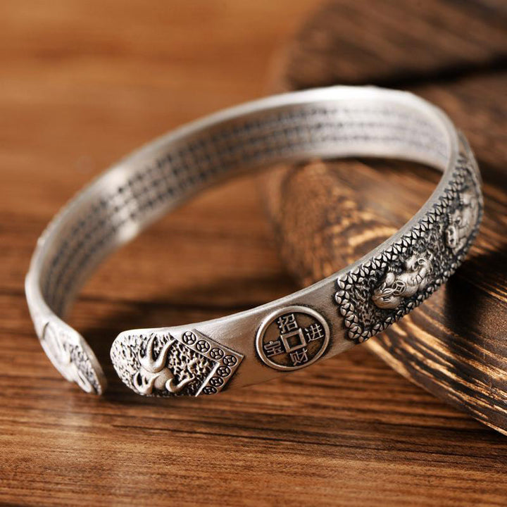 Buddha Stones Tibetan PiXiu Heart Sutra Coin White Copper Wealth Bracelet Adjustable Bangle - image 3