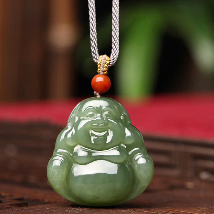 Buddha Stones Laughing Buddha Hetian Jade Abundance Necklace String Pendant - Hetian Jade (Prosperity ♥ Abundance) - image 0