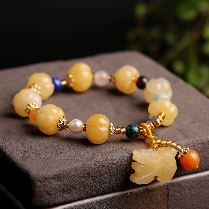 Buddha Stones Golden Silk Jade Pixiu Wealth Bracelet - image 4