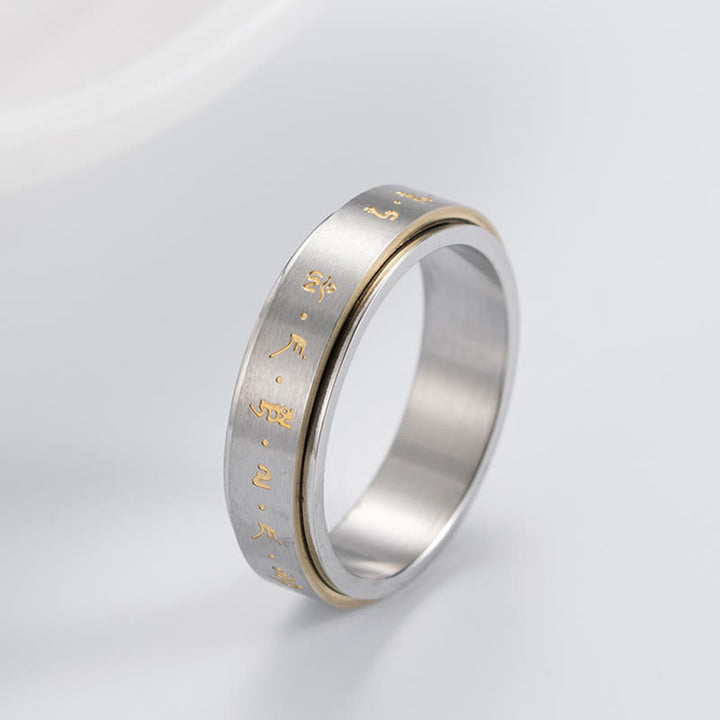 Buddha Stones Mantra Titanium Steel Balance Rotatable Ring - image 7