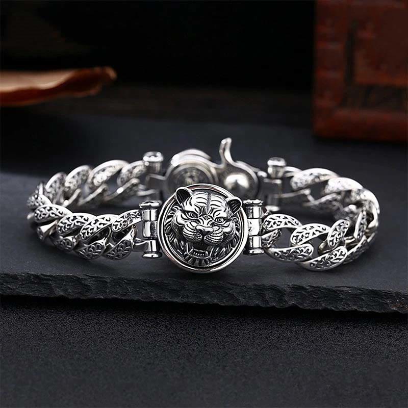Buddha Stones Tiger Tang Dynasty Flower Design Engraved Luck Energy Bracelet - 22cm - image 0
