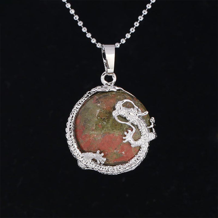 Buddha Stones Chinese Dragon Natural Quartz Crystal Healing Energy Necklace Pendant - Unakite - image 5