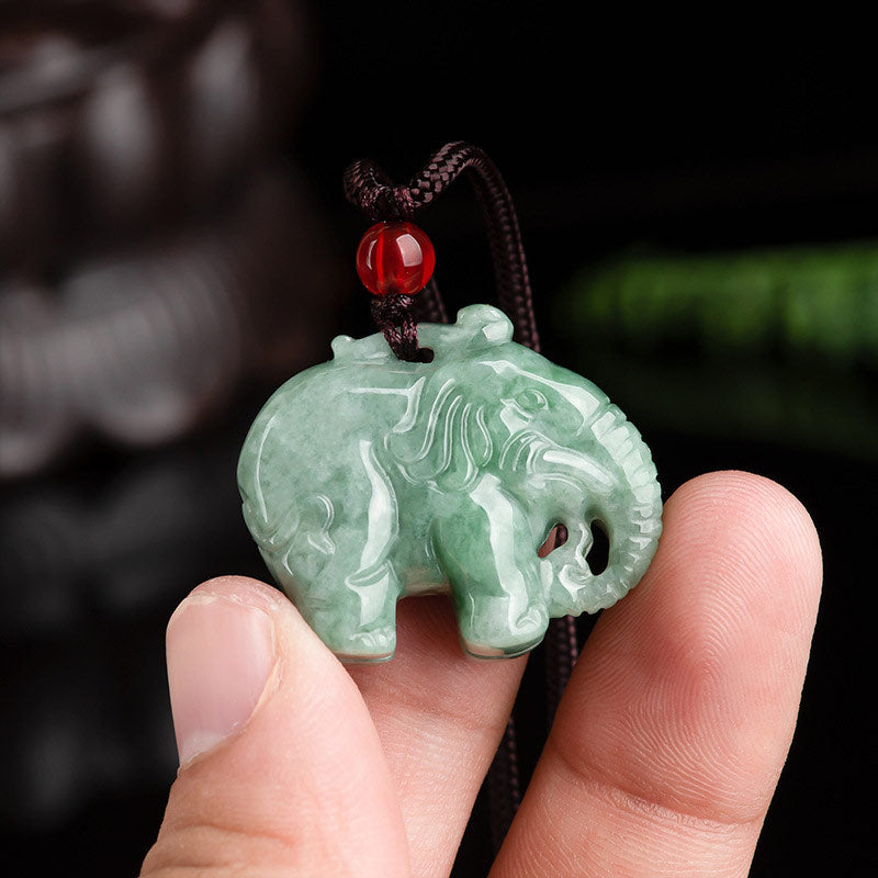 Elephant Jade Luck Strength Necklace String Pendant - image 2