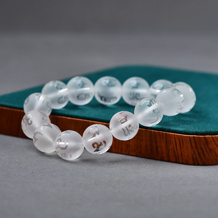 Buddha Stones Tibet White Crystal Black Onyx Om Mani Padme Hum Meditation Bracelet - image 18