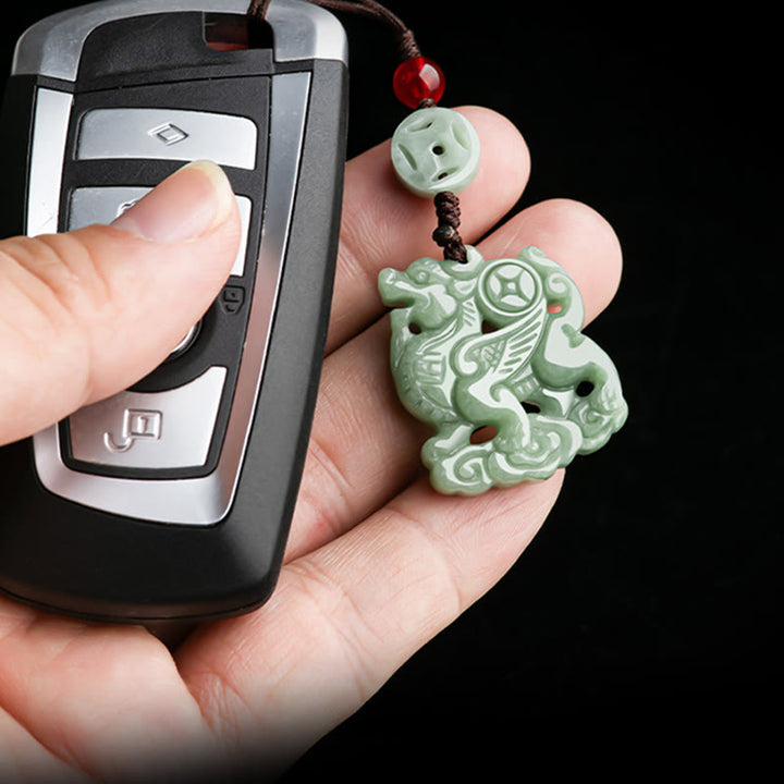 Buddha Stones Natural Jade Kirin Prosperity Phone Hanging Decoration - image 6
