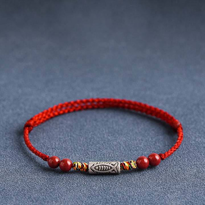 Buddha Stones 925 Sterling Silver Koi Fish Cinnabar Bead Wealth Handcrafted Braided Bracelet Anklet - image 13