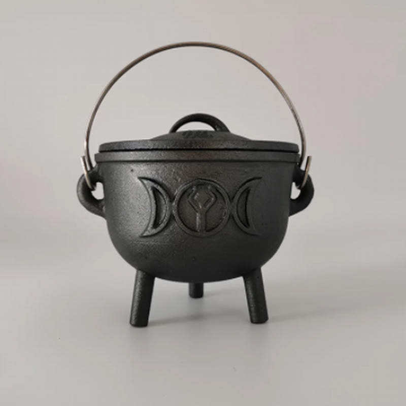 Buddha Stones Cast Iron Cauldron Prayer Altar Burning Holder Incense Sage Smudging Rituals Use Items - Small Triple Moon Goddess 9.5*8.2cm - image 4