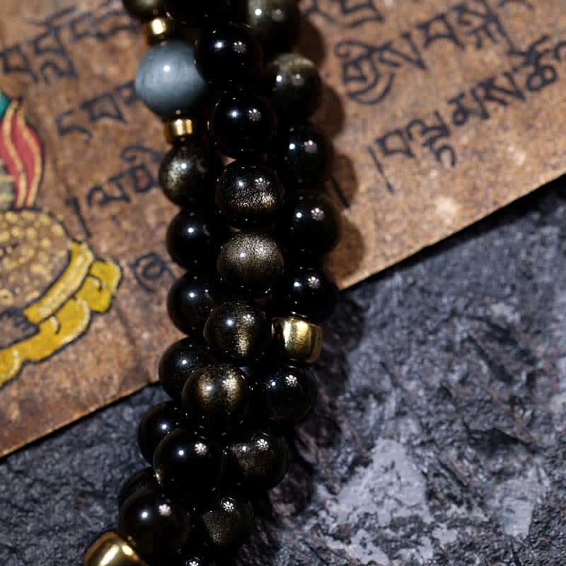 Buddha Stones 108 Mala Beads Gold Sheen Obsidian Tiger Eye Eagle's Eye Stone Wealth Bracelet - image 14