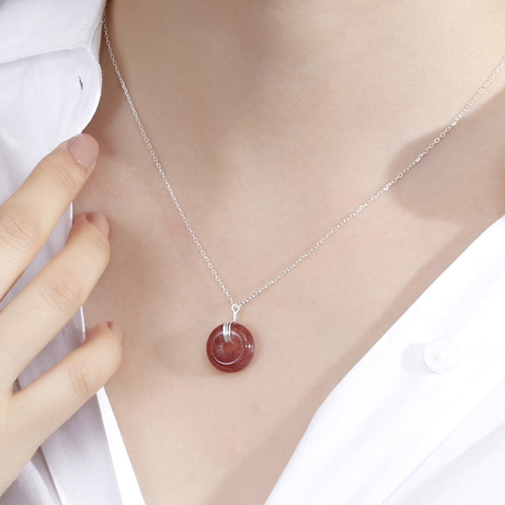 Buddha Stones 925 Sterling Silver Strawberry Quartz Healing Positive Necklace - Silver - image 9