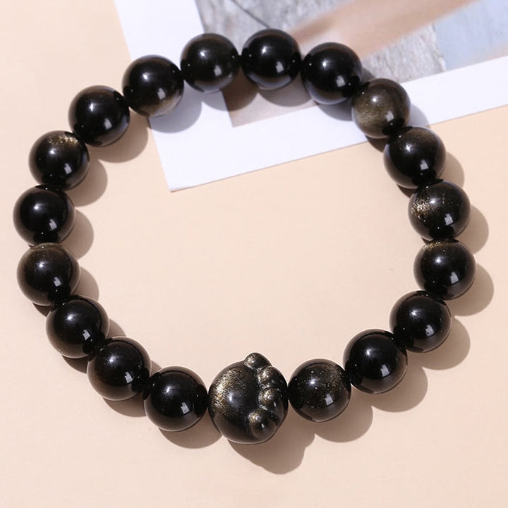 Buddha Stones Natural Gold Sheen Obsidian Silver Sheen Obsidian Cute Cat Paw Claw Wealth Bracelet - image 2