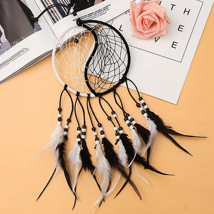 Yin Yang  Dream Catcher Circular Net with Feathers Balance Decoration - image 15