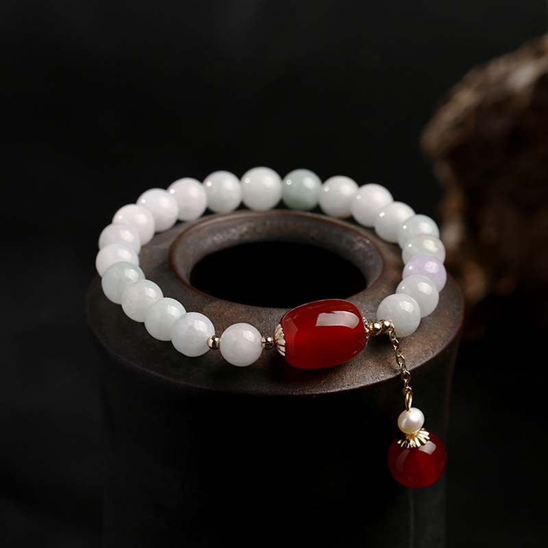 Buddha Stones Natural White Jade Agate Protection Bracelet - Red Agate(Wrist Circumference: 14-16.5cm) - image 9