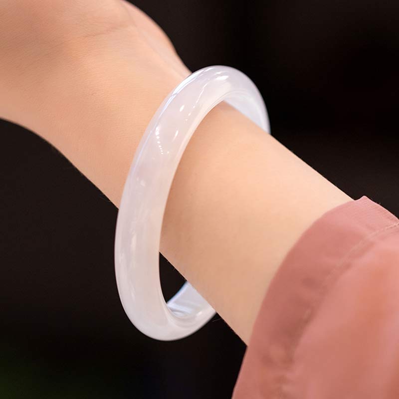 Buddha Stones Natural Chalcedony Harmony Positive Bracelet Bangle - White - 64mm - image 0