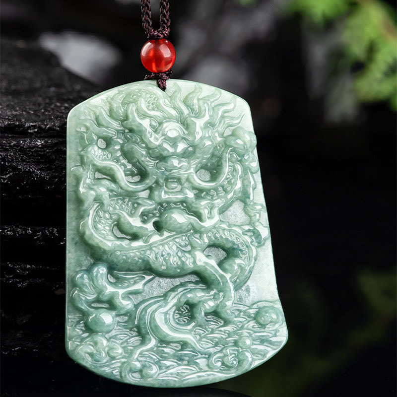 Buddha Stones Natural Jade Chinese Zodiac Dragon Sea Luck String Necklace Pendant - image 5