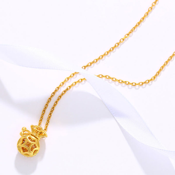 24K Gold Plated Fu Character Fortune Money Bag Necklace Pendant - image 5
