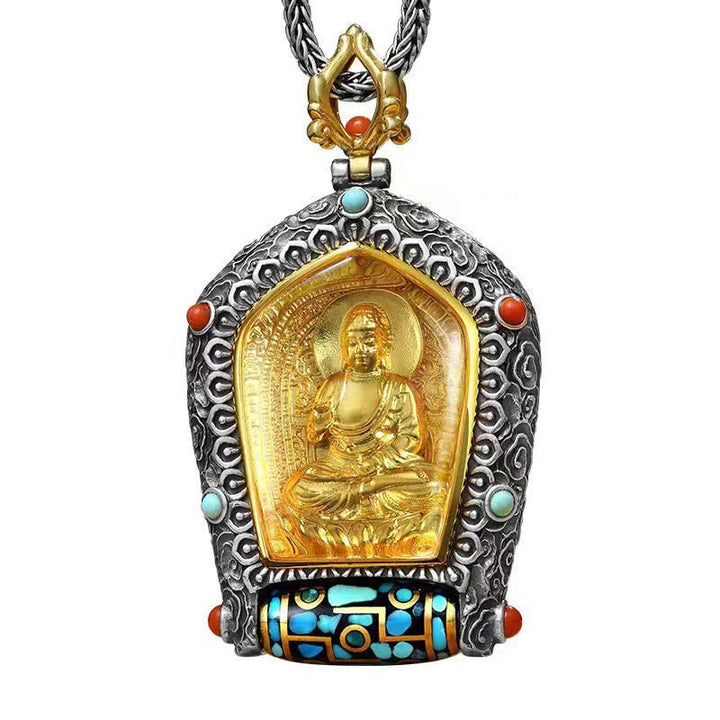 Buddha Stones Tibet Chinese Zodiac Natal Buddha Thangka Prosperity Rotatable Dzi Bead Necklace Pendant - image 10
